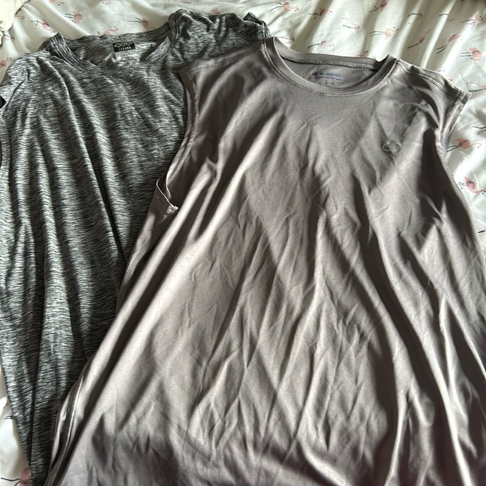 2 Gray Champions & Legends Muscle Tanks - Large
